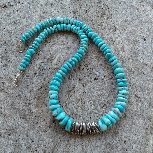 Sterling silver,  genuine TURQUOISE necklace - Picture 2 of 8